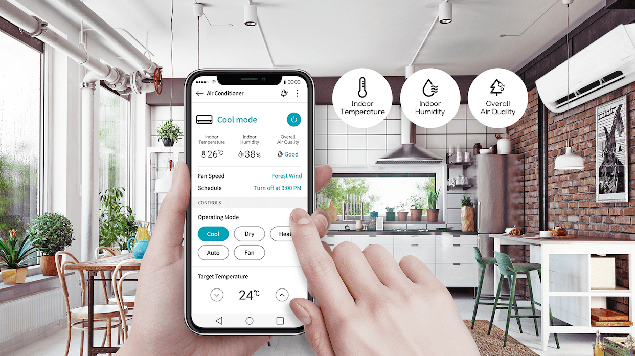 indoor air quality monitor on mobile in picture.